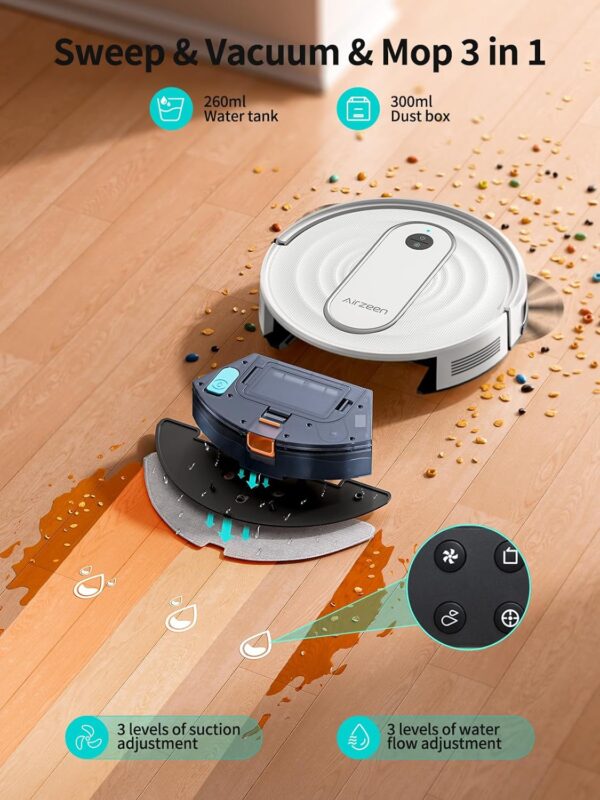 Robot Vacuum and Mop J10 - 4000Pa Suction with App Control - 3-in-1 Smart Cleaner for Pet Hair Carpet Hard Floor Alexa Compatible - Image 3