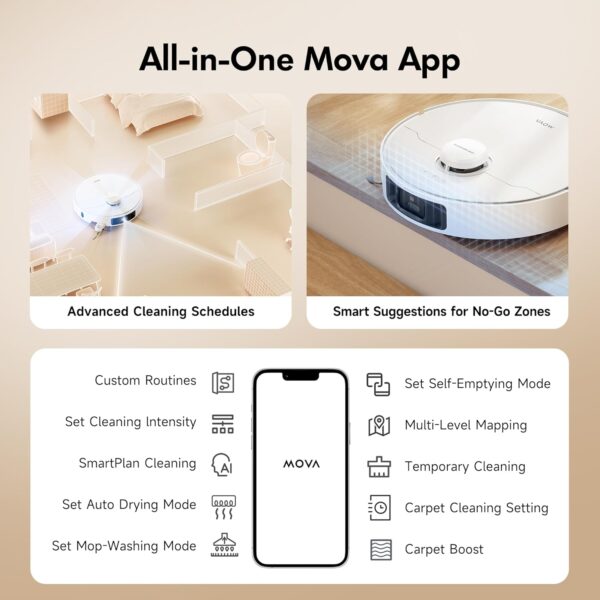Mova P10 Pro Ultra Robot Vacuum and Mop - 13000Pa Suction with Hot Water Auto Wash & Dry - 360° Obstacle Avoidance Smart Cleaning Robot - Image 7