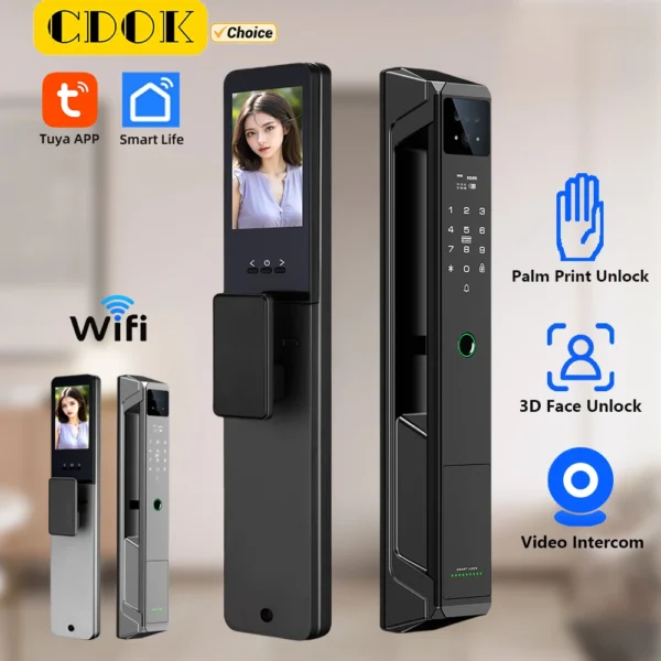 CDOK P85 Tuya WiFi Smart Lock - Face Palm Vein Fingerprint Lock with Video Camera Remote Unlock Intercom - 7 Unlock Methods - Image 2