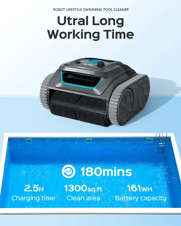 Cordless Robot Pool Cleaner - 6400mAh Lithium Battery with APP Control - Autonomous Route Planning for Tiles PVC Mosaic Cement Pools - Image 2