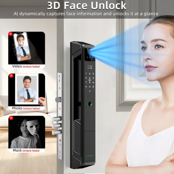 CDOK P85 Tuya WiFi Smart Lock - Face Palm Vein Fingerprint Lock with Video Camera Remote Unlock Intercom - 7 Unlock Methods - Image 4