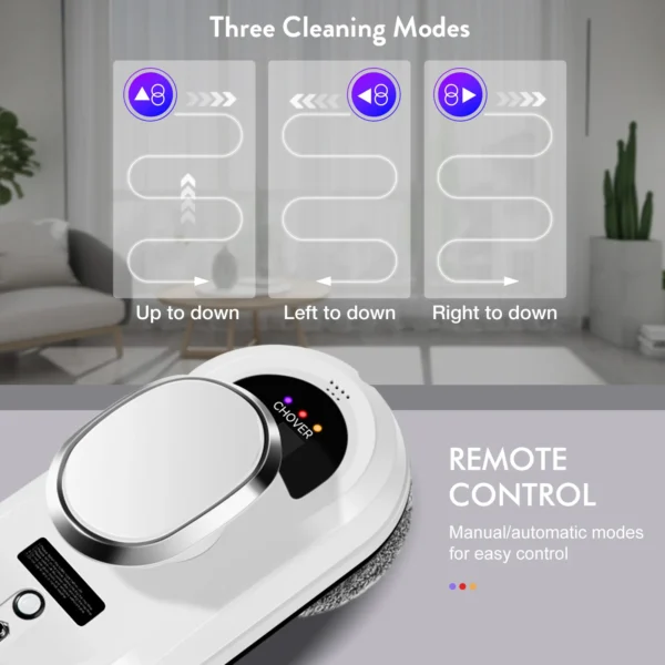 CHOVERY Robot Vacuum Cleaner - Window Cleaning Robot with Remote Control - Electric Glass Cleaner with Safety Rope - 800W Max Power - Image 4