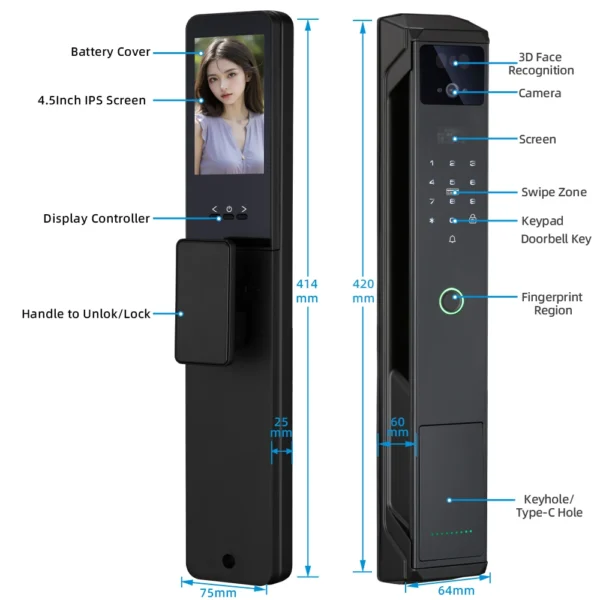 CDOK P85 Tuya WiFi Smart Lock - Face Palm Vein Fingerprint Lock with Video Camera Remote Unlock Intercom - 7 Unlock Methods - Image 7
