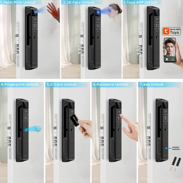 CDOK P85 Tuya WiFi Smart Lock - Face Palm Vein Fingerprint Lock with Video Camera Remote Unlock Intercom - 7 Unlock Methods - Image 3