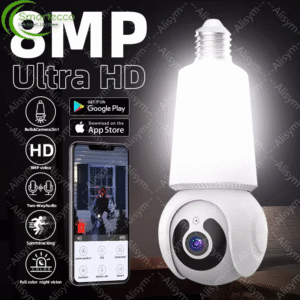 8MP E27 Bulb Camera - WiFi PTZ Surveillance with 10X Zoom LED Light - Two-Way Audio AI Tracking Night Vision - 2-in-1 Security Bulb