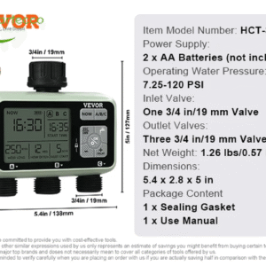 VEVOR 3-Zone Water Timer - LCD Display Sprinkler Timer with Rain Delay - 3 Independent Watering Zones for Garden Hose Irrigation