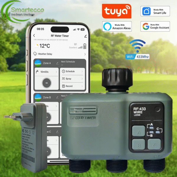 Tuya RF433 WiFi Water Timer - 3-Zone Digital Irrigation System with Mist Mode - Smart Garden Sprinkler Timer for Outdoor Use - Image 3