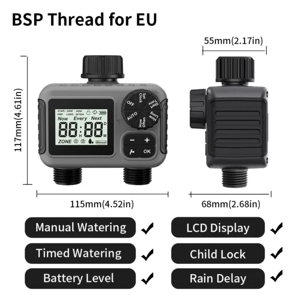TNCE 1/2-Way Sprinkler Timer - Programmable Garden Watering System with 2 Independent Zones - IPX5 Irrigation Controller for Lawn Drip Systems - Image 7