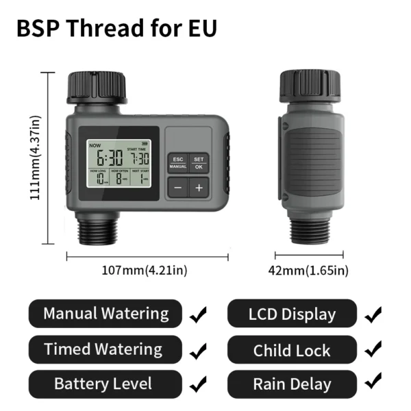 TNCE 1/2-Way Sprinkler Timer - Programmable Garden Watering System with 2 Independent Zones - IPX5 Irrigation Controller for Lawn Drip Systems - Image 8
