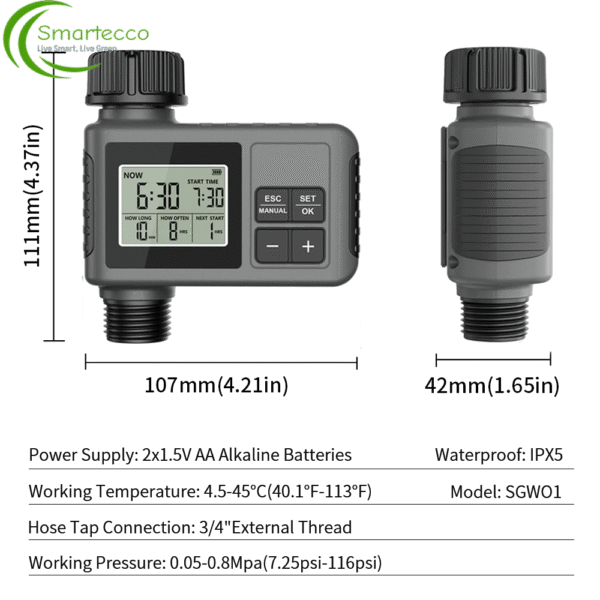 TNCE 1/2-Way Sprinkler Timer - Programmable Garden Watering System with 2 Independent Zones - IPX5 Irrigation Controller for Lawn Drip Systems - Image 4