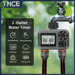 TNCE 1/2-Way Sprinkler Timer - Programmable Garden Watering System with 2 Independent Zones - IPX5 Irrigation Controller for Lawn Drip Systems